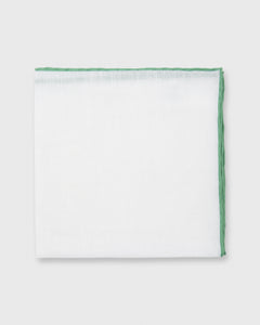 Hand-Rolled Pocket Square White Cotolino/Light Green Edge