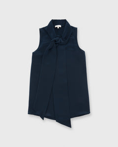 Sleeveless Tie-Neck Blouse Navy Silk