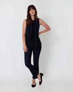 Load image into Gallery viewer, Sleeveless Tie-Neck Blouse in Navy Silk Crepe de Chine
