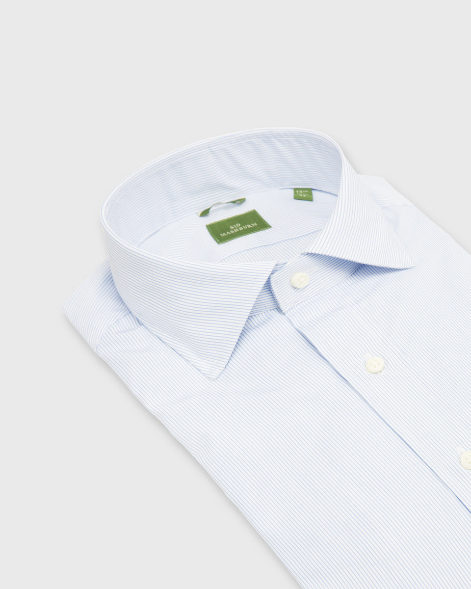 Slim-Fit Spread Collar Dress Shirt in Sky Pencil Stripe Poplin