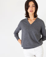Load image into Gallery viewer, Cydney Boyfriend V-Neck Sweater in Heather Grey Cashmere
