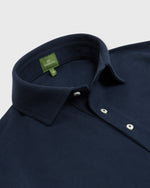 Load image into Gallery viewer, Long-Sleeved Polo Navy Pima Pique