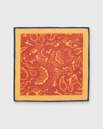 Load image into Gallery viewer, Wool/Silk Print Pocket Square Collegiate Gold/Vermillion/Navy Large Paisley