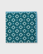 Load image into Gallery viewer, Wool/Silk Print Pocket Square Forest/Lovat Blue/Bone Diamond
