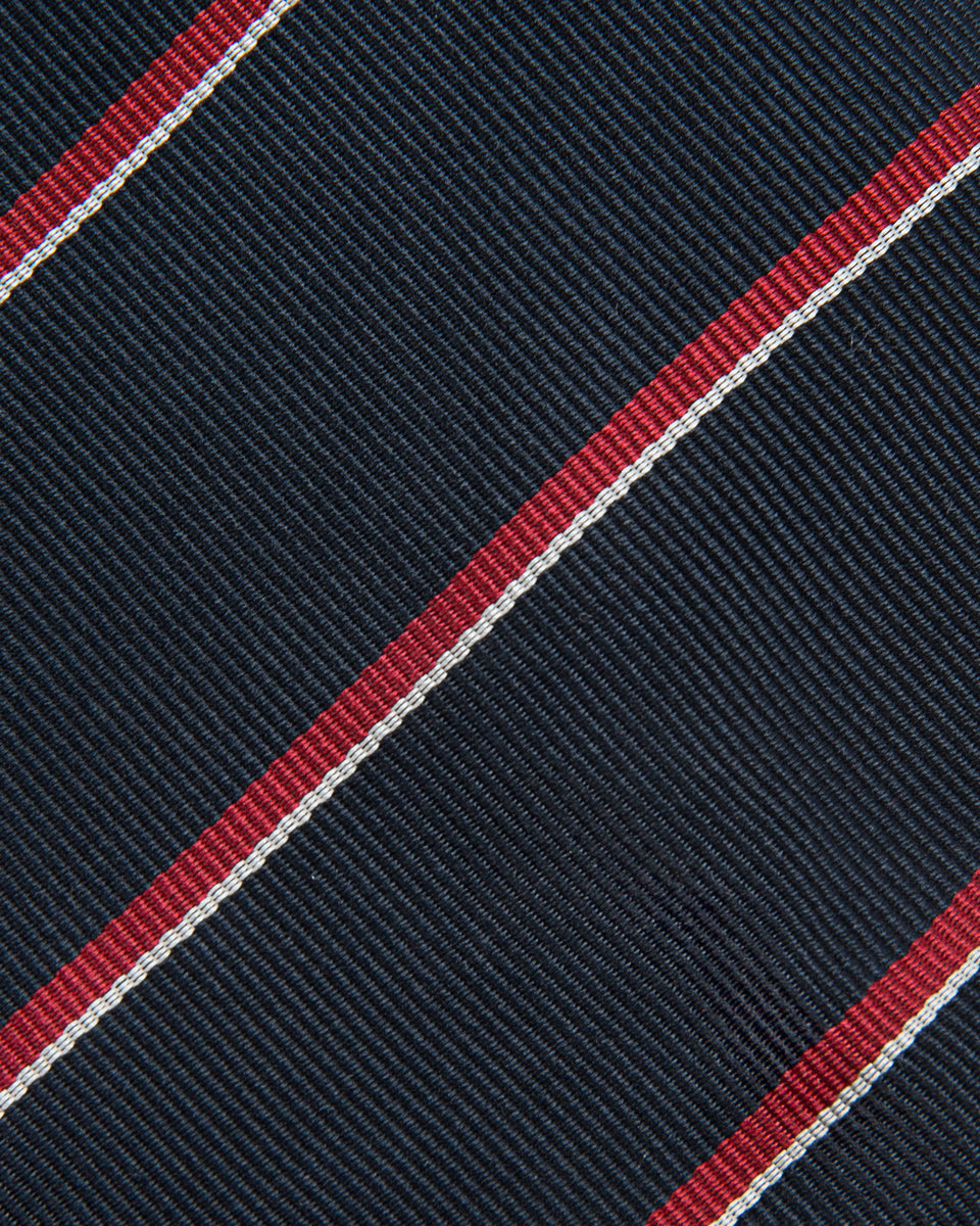 Silk Repp Tie In Midnight Red White Stripe 