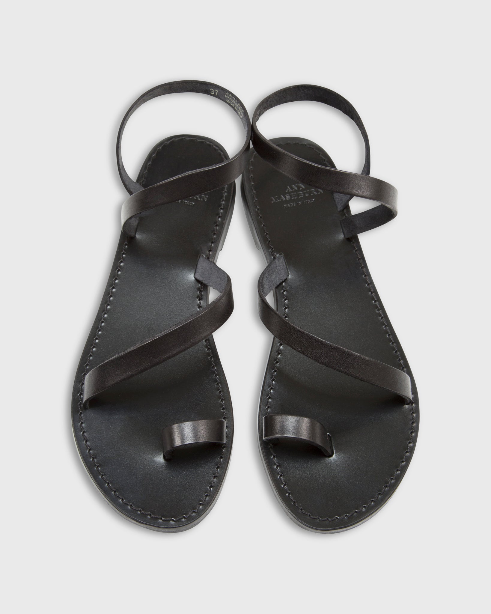 Diagonal Strap Sandal in Black Leather