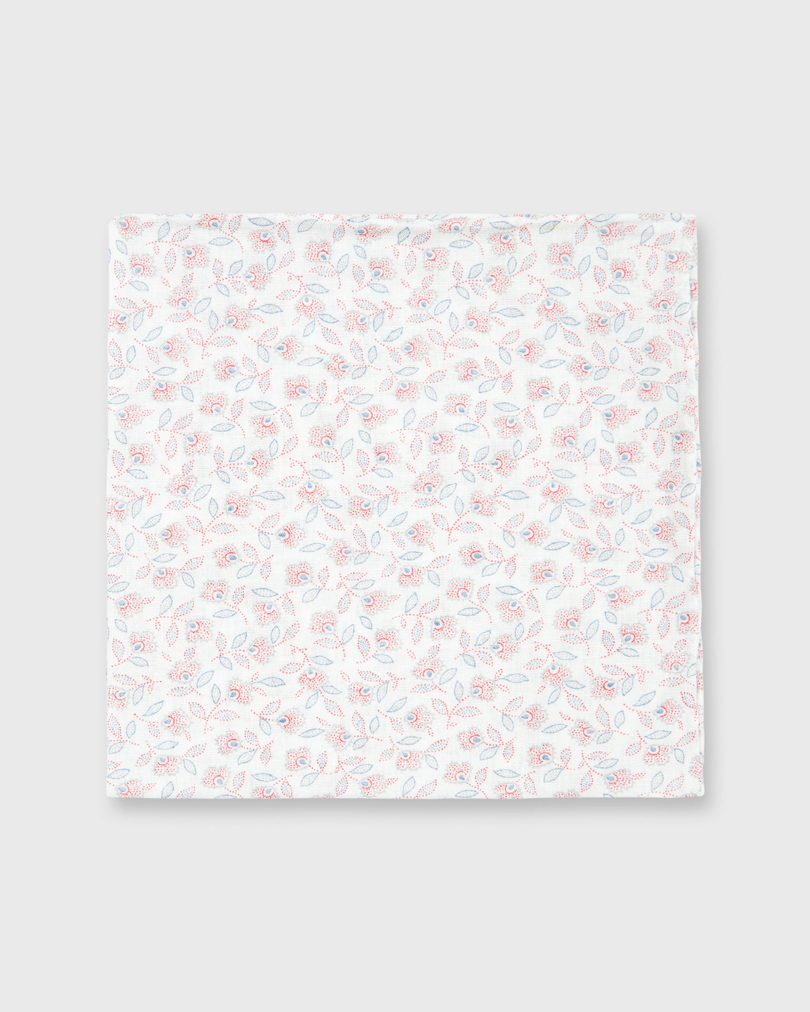 Cotton Print Pocket Square Bone/Cranberry Floral Dot