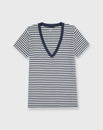Load image into Gallery viewer, Short-Sleeved Deep-V Tee Navy/Natural Stripe Jersey
