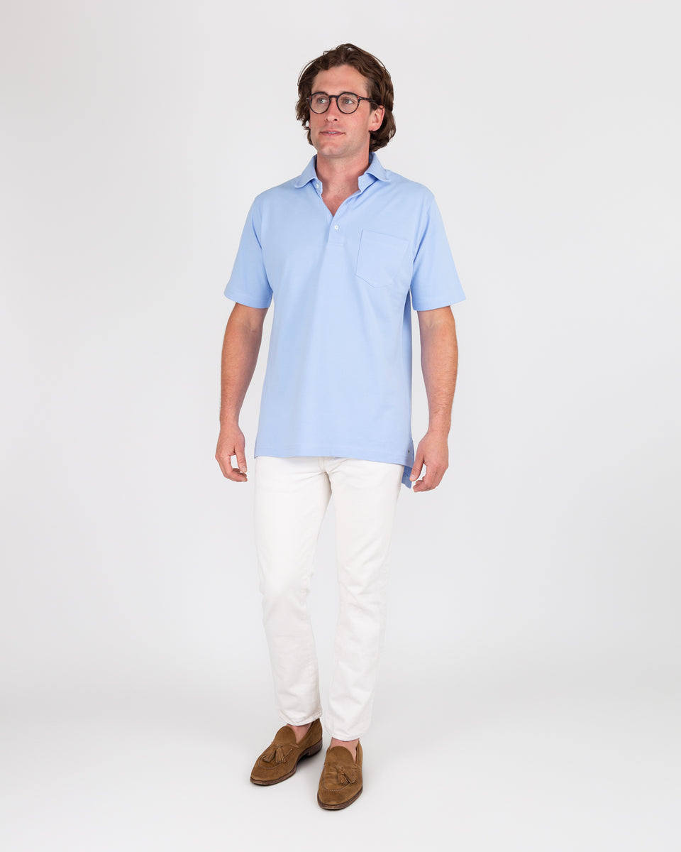 Short-Sleeved Polo in Light Blue Pima Pique