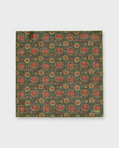 Hand-Rolled Pocket Square Loden/Red Paisley