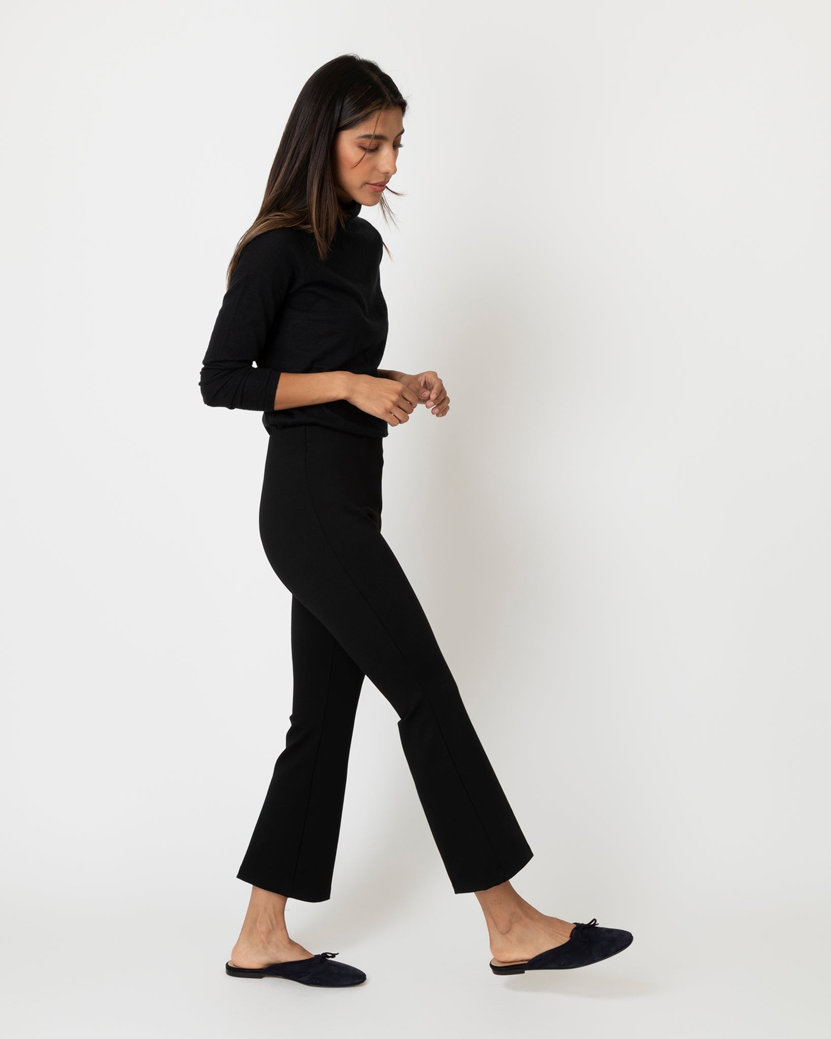 Faye Flare Cropped Pant in Black Ponte Knit