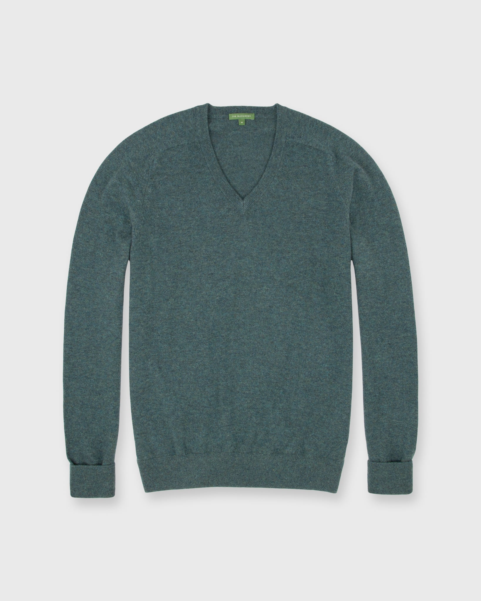Classic V-Neck Sweater in Heather Pine Cashmere