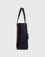 Load image into Gallery viewer, Leather Tote with Trolley Strap Navy
