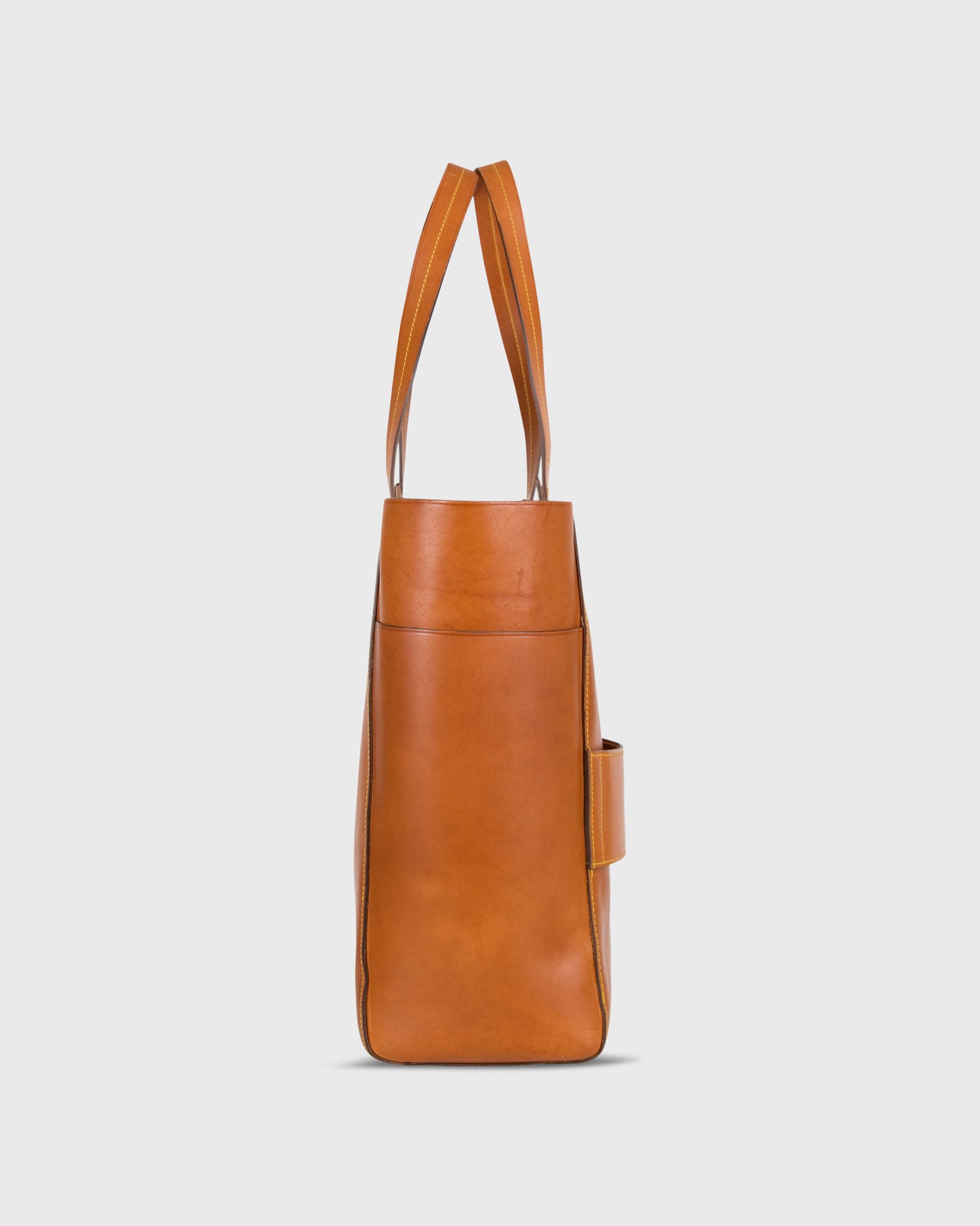 Leather Tote with Trolley Strap English Tan