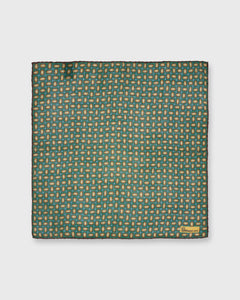 Hand-Rolled Pocket Square in Green/Brown/Yellow Oval Foulard