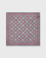 Load image into Gallery viewer, Hand-Rolled Wool/Silk Print Pocket Square in Evergreen/Burgundy/Gold Aztec