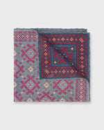 Load image into Gallery viewer, Hand-Rolled Wool/Silk Print Pocket Square in Evergreen/Burgundy/Gold Aztec