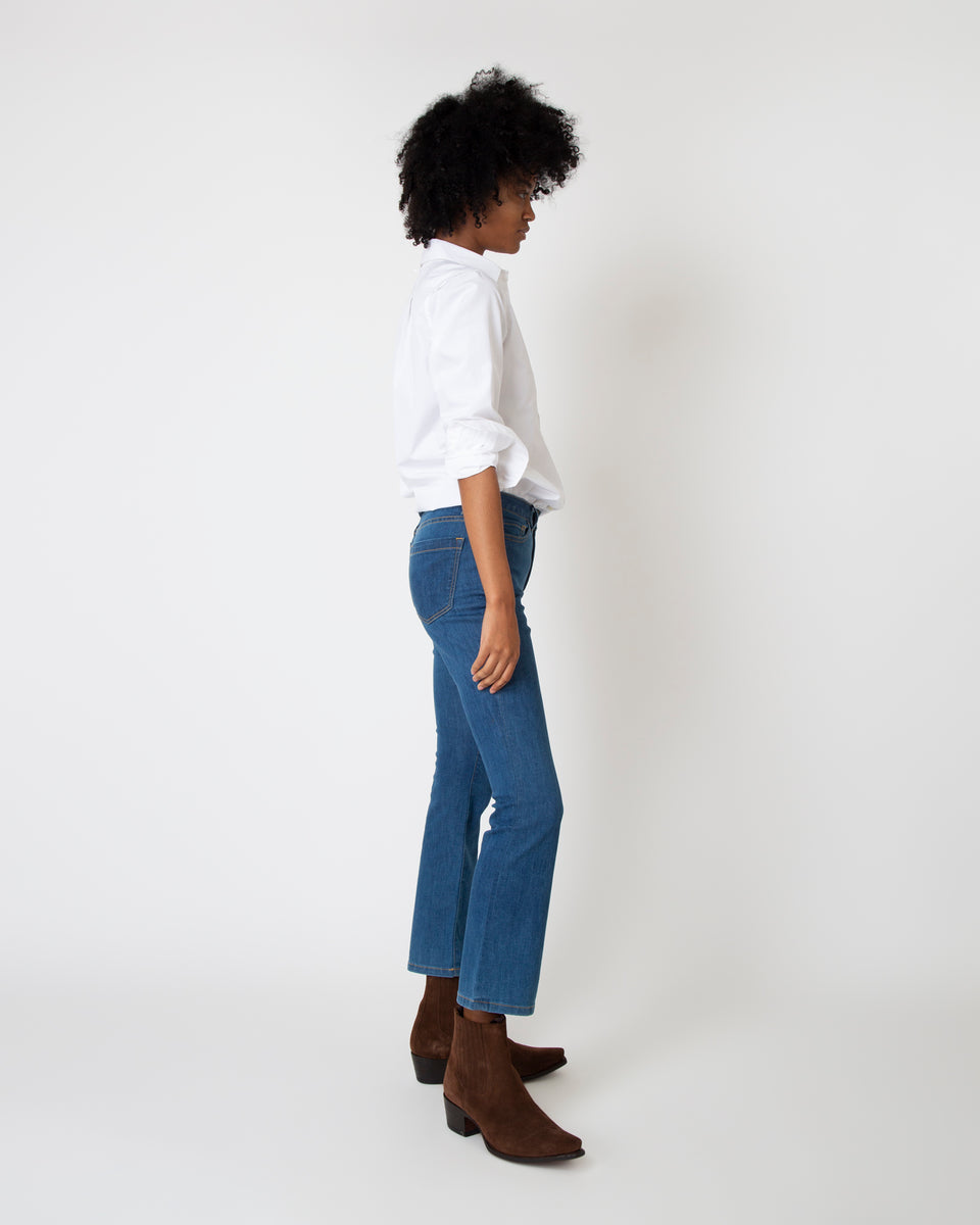 Flare Cropped 5-Pocket Jean in 3-Year Indigo Stretch Denim | Shop 