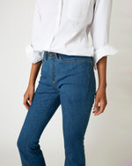 Load image into Gallery viewer, Flare Cropped 5-Pocket Jean in 3-Year Indigo Stretch Denim
