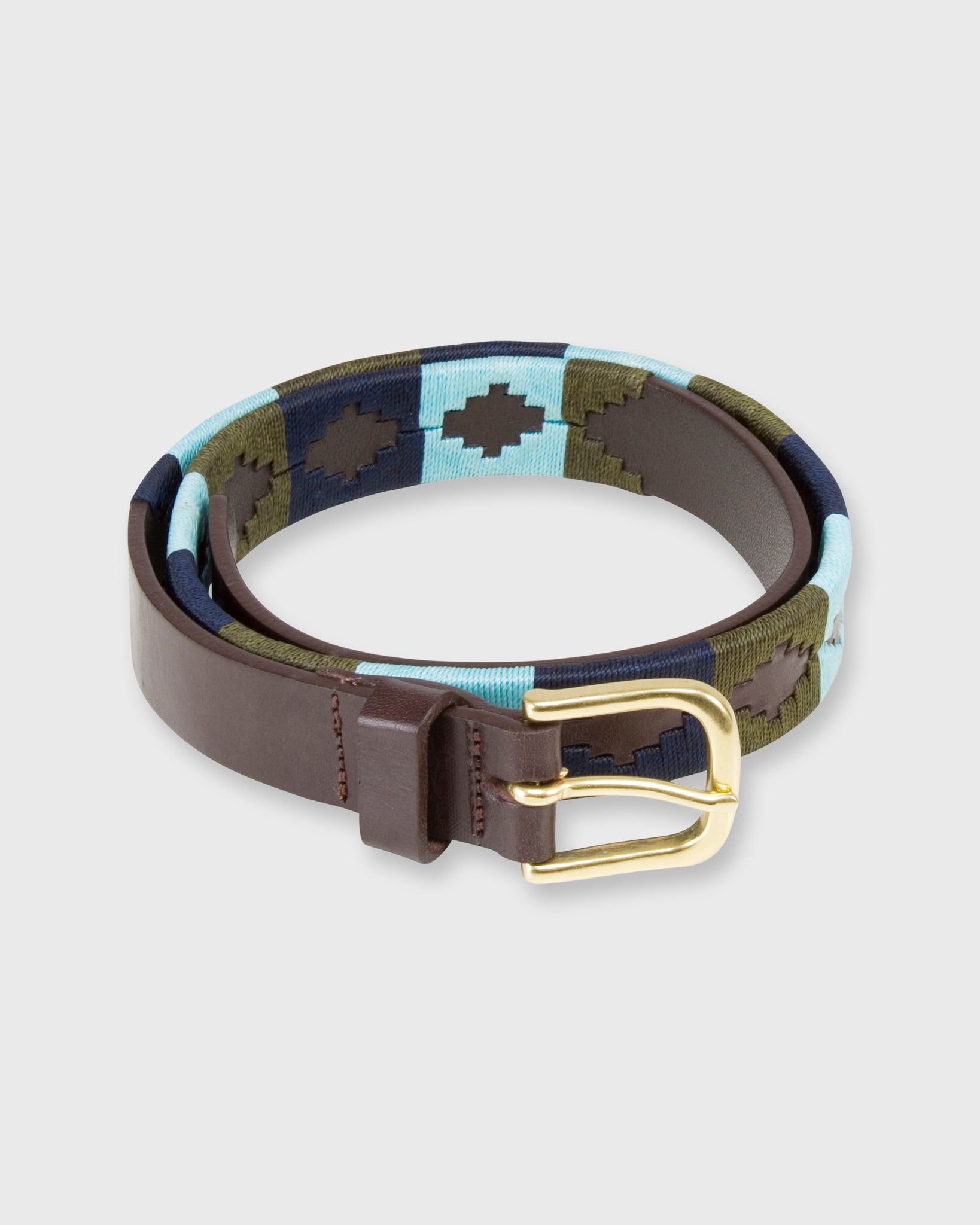 1 1/8" Polo Belt in Olive/Sky/Navy Chocolate Leather