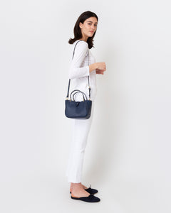 Small Annalisa Satchel Bag in Navy Leather