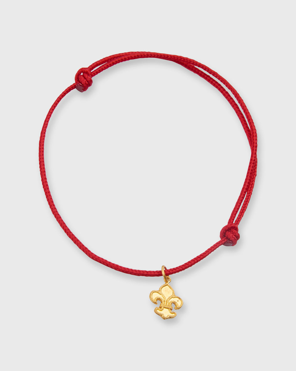 Fleur De Lys Charm Bracelet in Gold/Red Cord | Shop Ann Mashburn