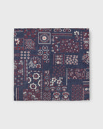 Load image into Gallery viewer, Hand-Rolled Cotton Print Pocket Square in Navy Patchwork Paisley