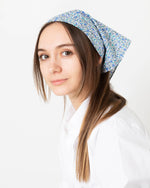 Load image into Gallery viewer, Anyway Scarf in Blue Multi Queen's Gallery Liberty Fabric