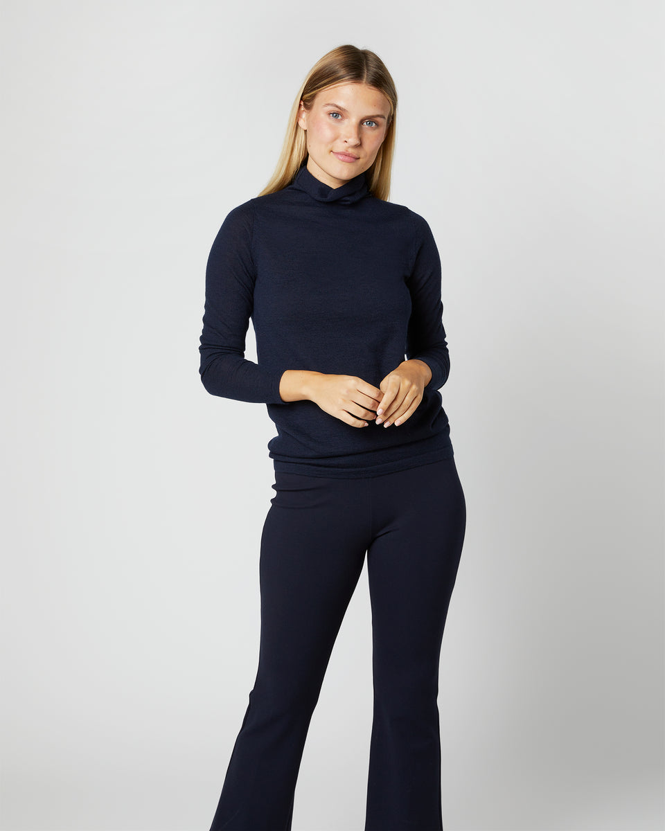 Superfine Funnel-Neck Sweater in Navy Cashmere | Shop Ann Mashburn