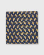Load image into Gallery viewer, Hand-Rolled Cotton Print Pocket Square in Navy/Gold Paisley Feather Liberty Fabric