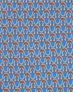 Load image into Gallery viewer, Silk Print Tie in Light Blue/Orange/White Stirrups