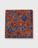 Load image into Gallery viewer, Hand-Rolled Linen/Cotton Print Pocket Square in Orange/Blue Large Floral