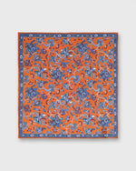 Load image into Gallery viewer, Hand-Rolled Linen/Cotton Print Pocket Square in Orange/Blue Large Floral