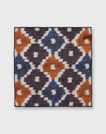 Load image into Gallery viewer, Hand-Rolled Cotton/Linen Print Pocket Square in Ginger/Navy Ikat