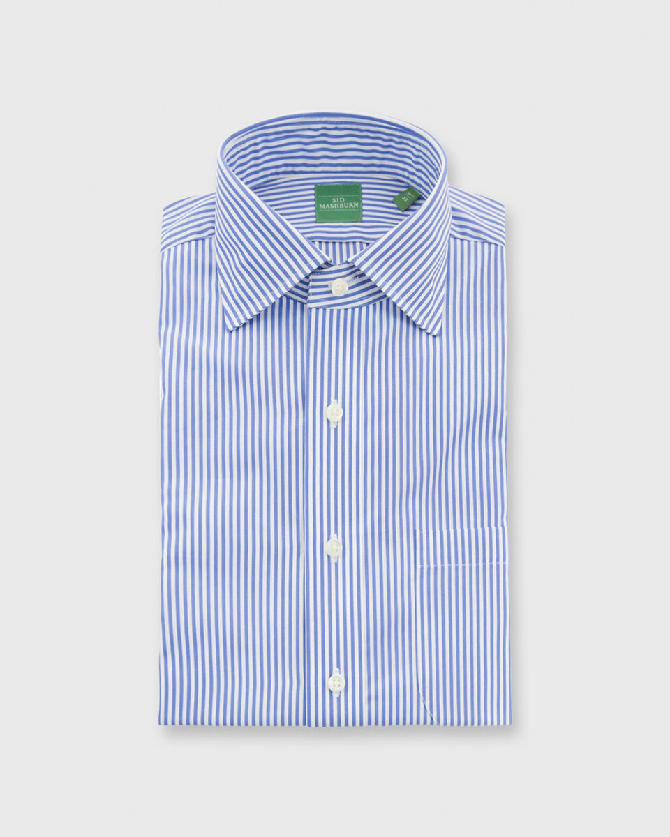 Spread Collar Dress Shirt in Blue Bengal Stripe Poplin | Shop Sid