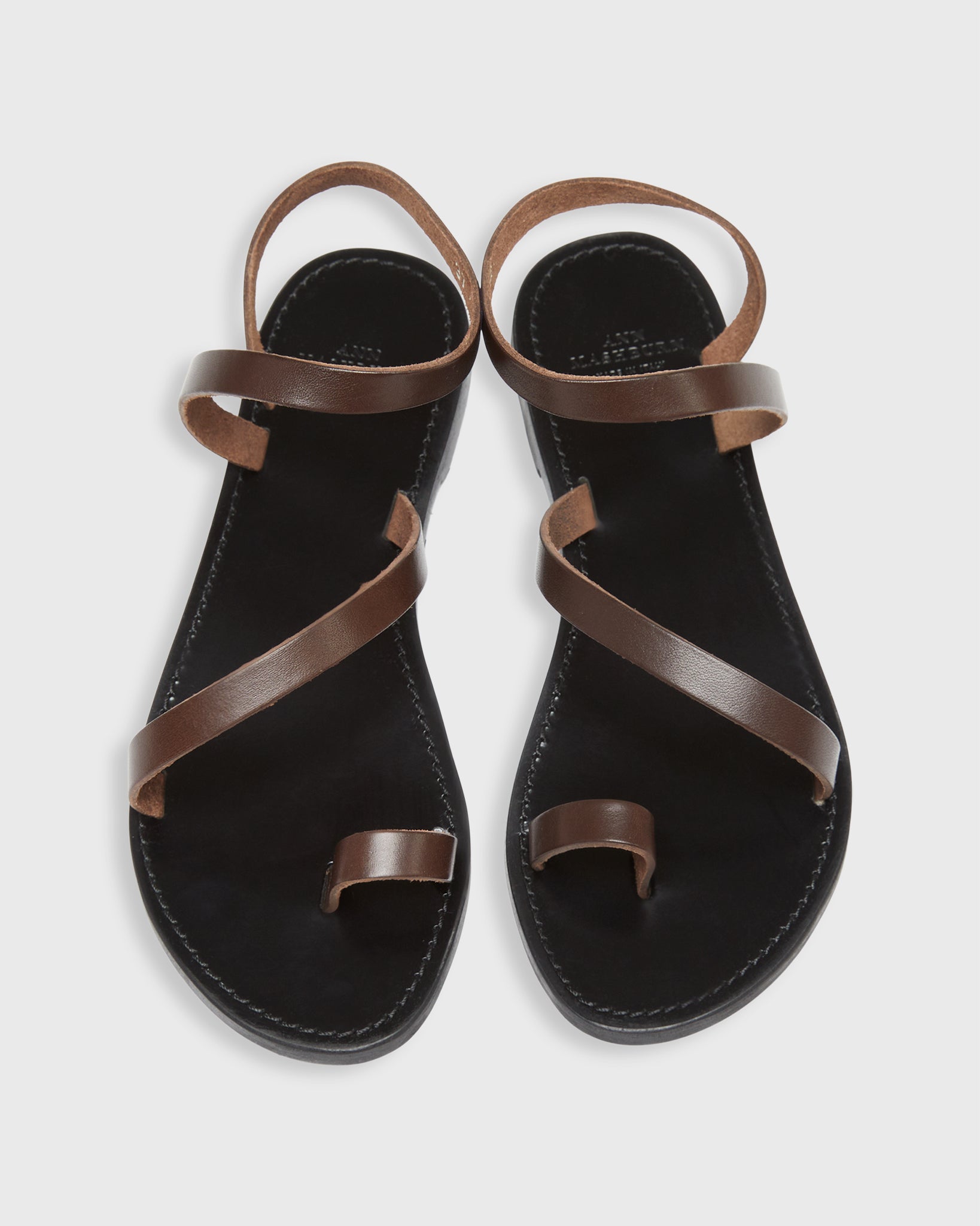 Diagonal Strap Sandal in Dark Brown Leather