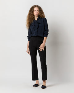 Tie-Neck Blouse in Navy Silk Crepe de Chine