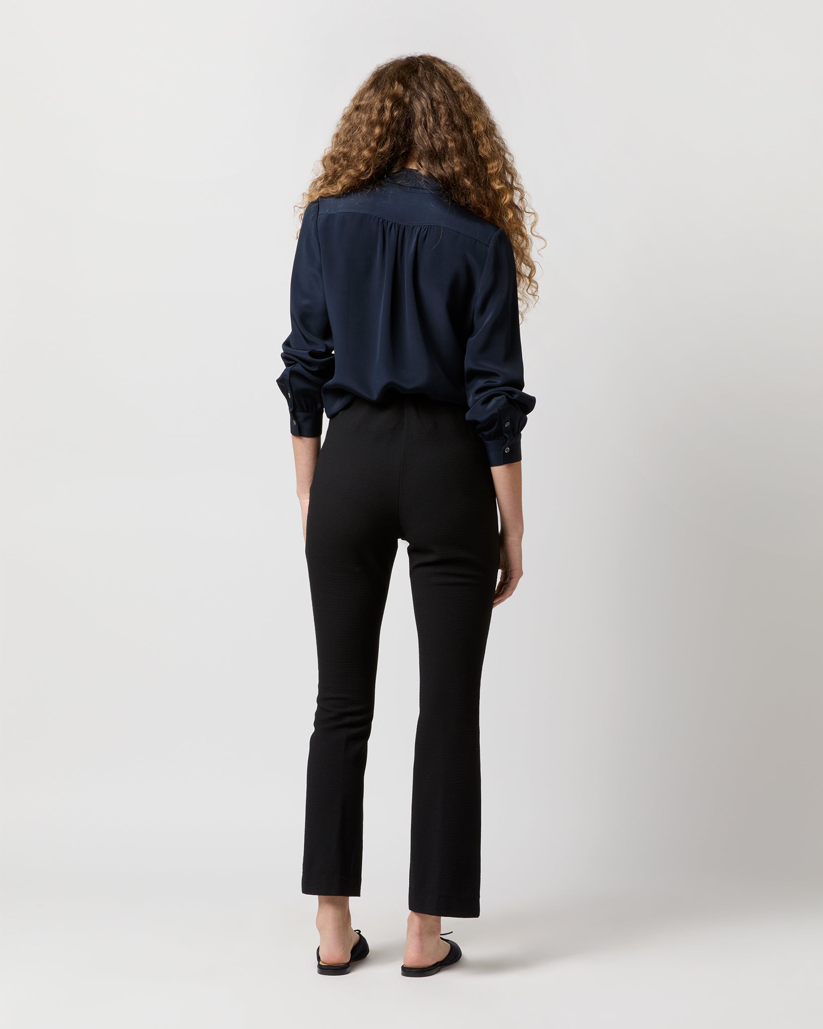 Tie-Neck Blouse in Navy Silk Crepe de Chine