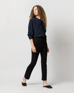 Load image into Gallery viewer, Tie-Neck Blouse in Navy Silk Crepe de Chine
