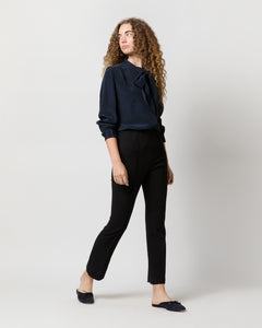 Tie-Neck Blouse in Navy Silk Crepe de Chine