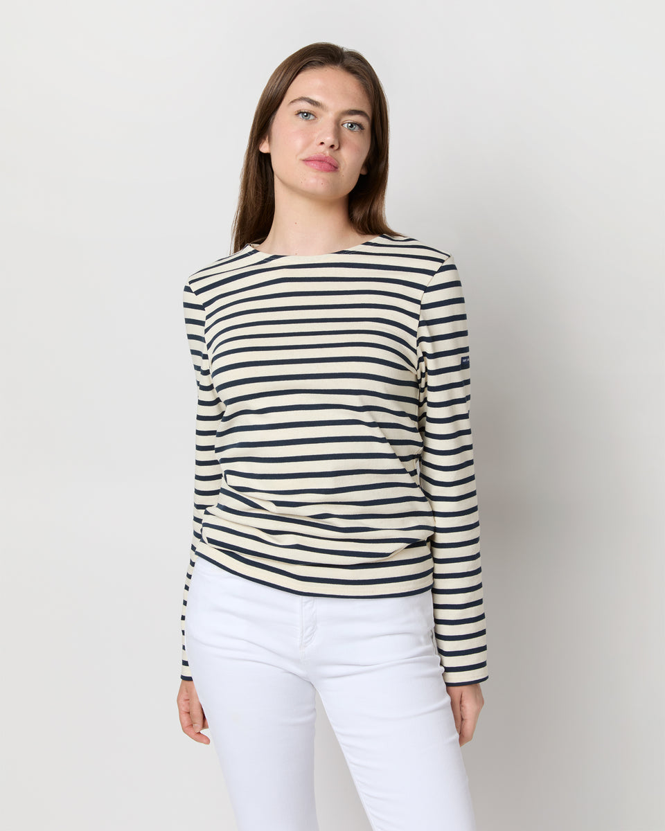 Modern Meridien Tee in Ecru/Marine Stripe | Shop Ann Mashburn