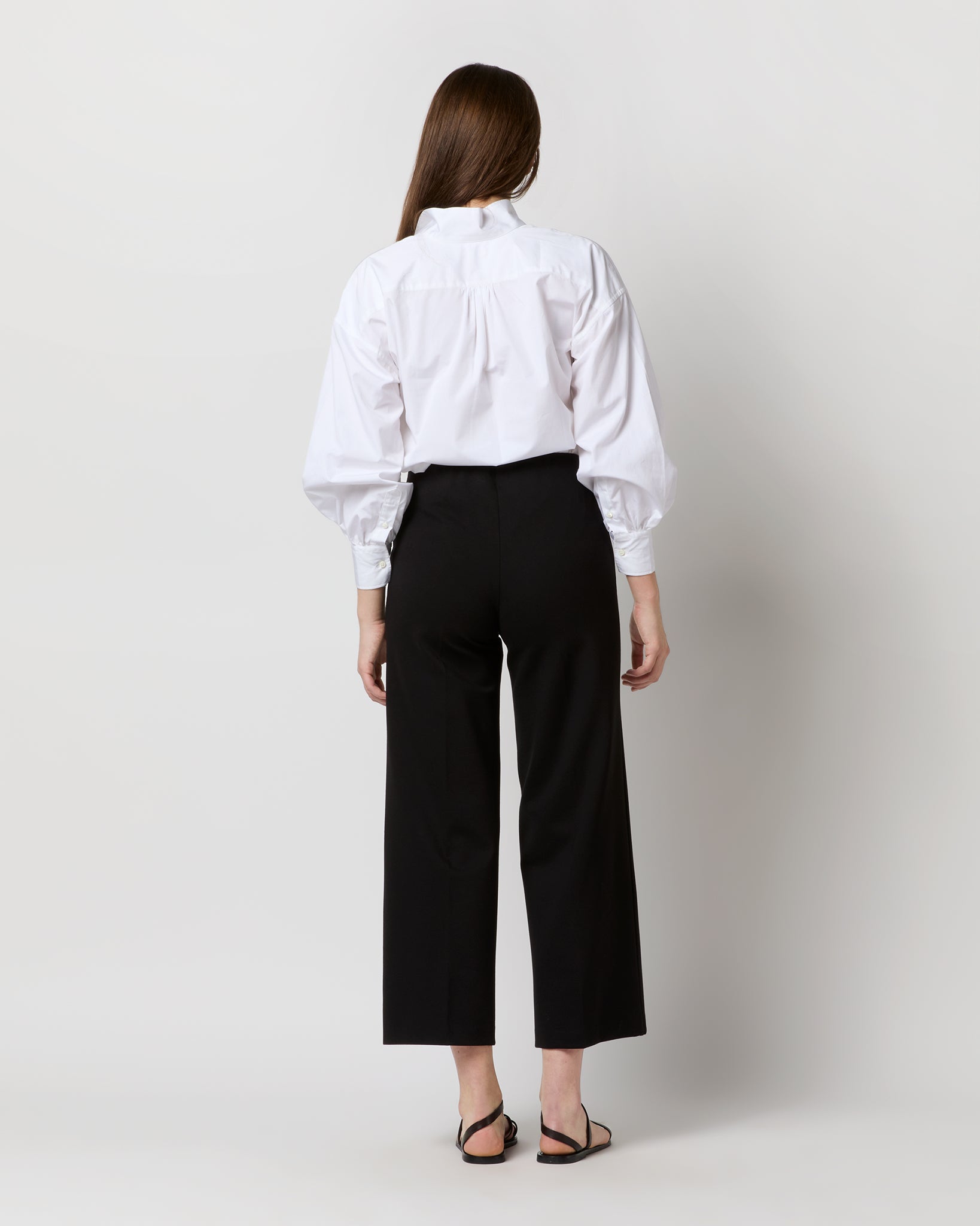 Faye Wide-Leg Cropped Pant in Black Ponte Knit