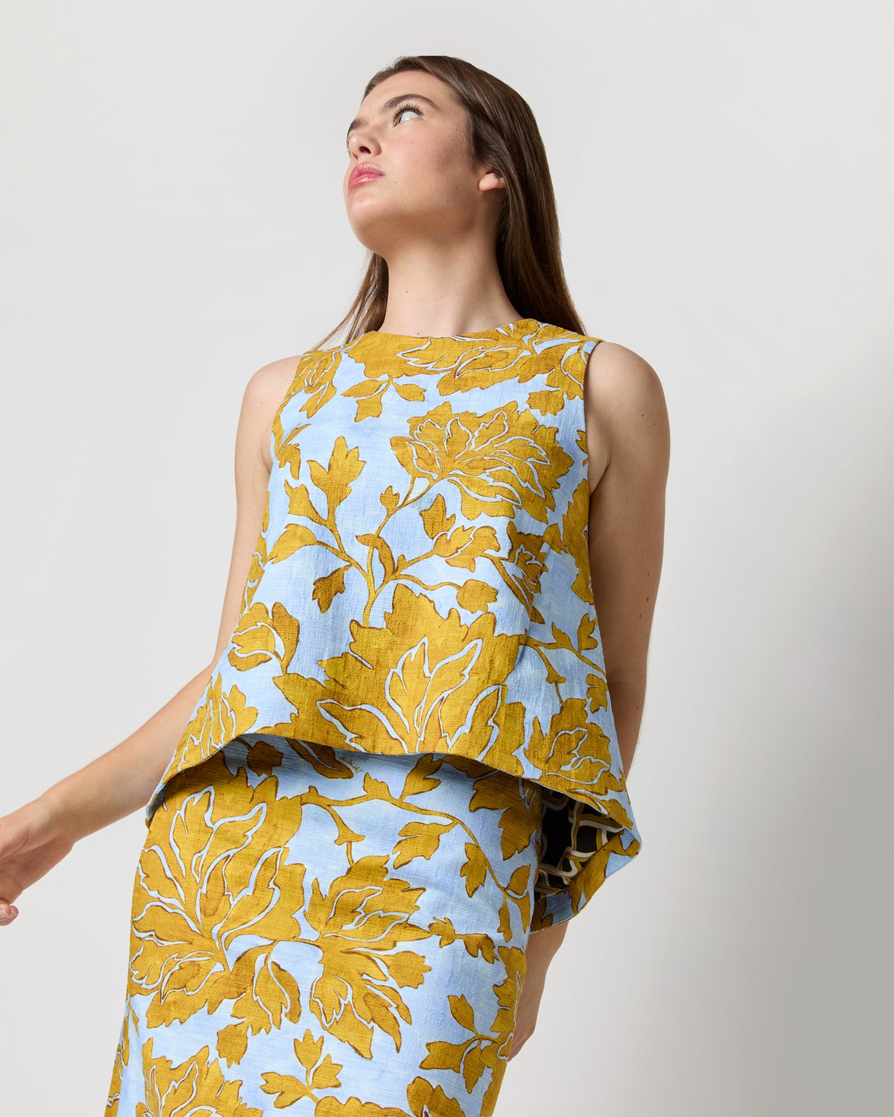 Pencil Skirt in Light Blue Tangle Shot Cotton | Shop Ann Mashburn