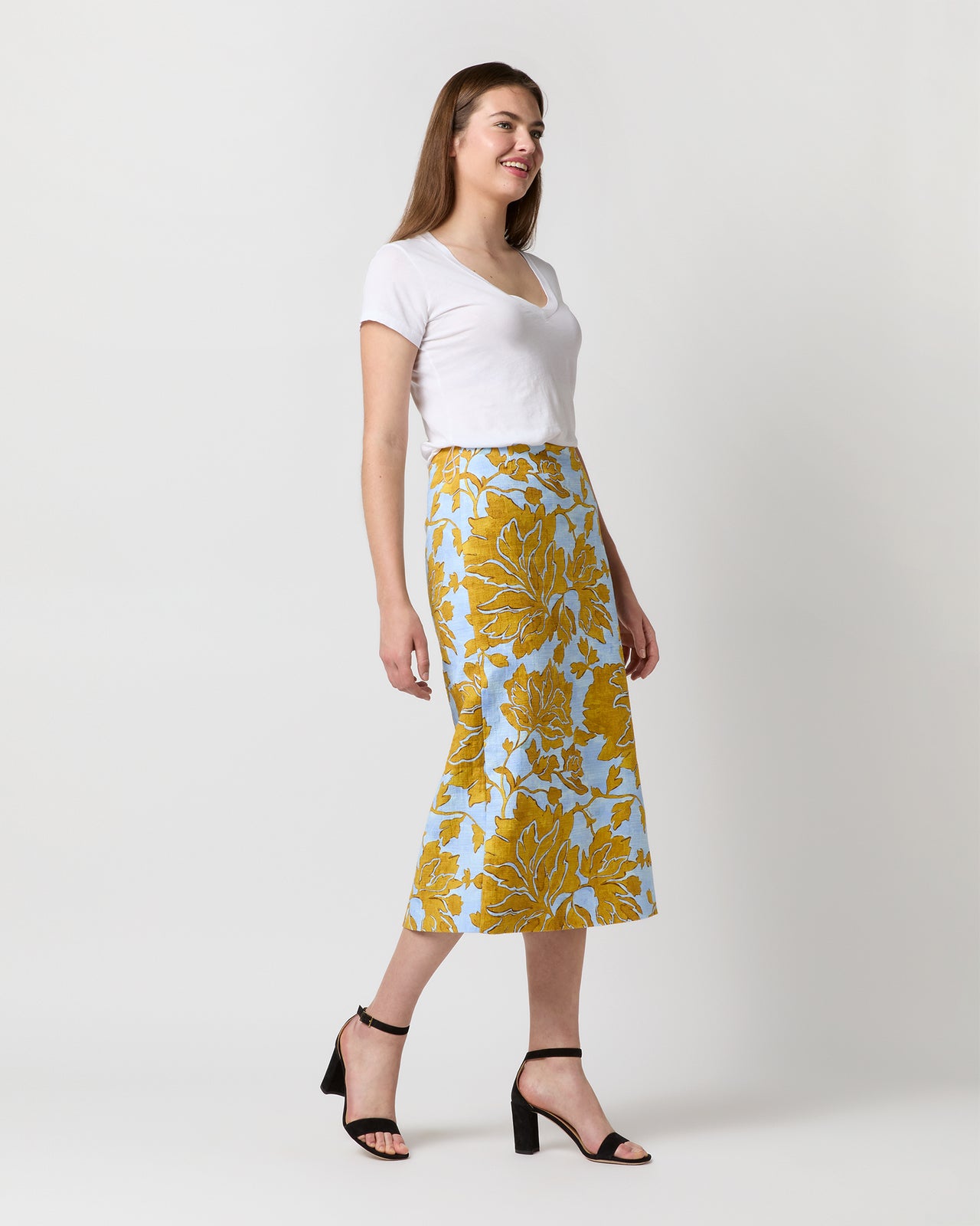 Pencil Skirt in Light Blue Tangle Shot Cotton | Shop Ann Pencil Skirt in Light Blue Tangle Shot Cotton | Shop Ann