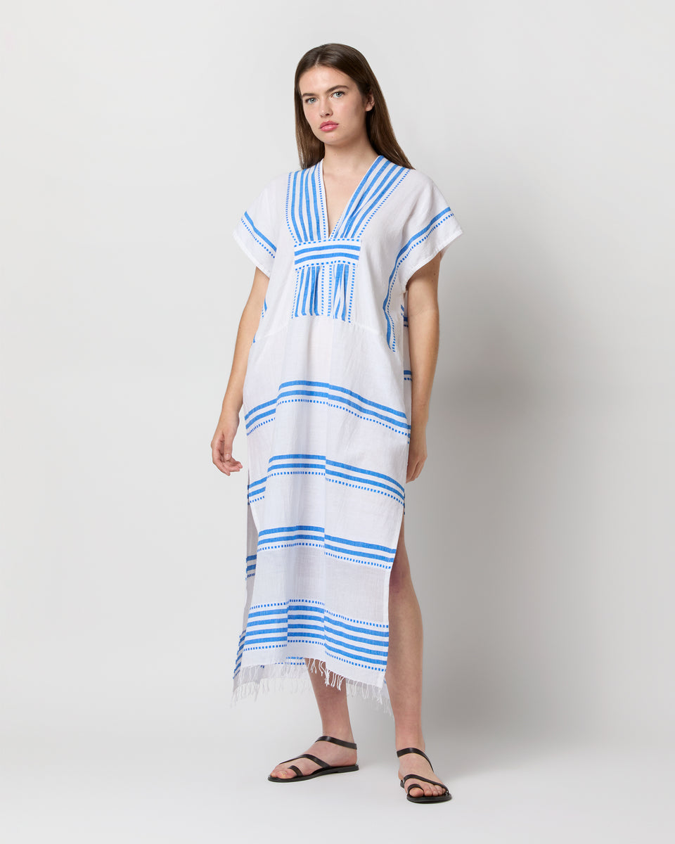 Gasira V-Neck Caftan in Eshe Blue | Shop Ann Mashburn