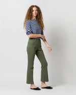 Load image into Gallery viewer, Faye Flare Cropped Pant in Olive Garment-Dyed Stretch Twill
