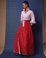 Load image into Gallery viewer, Reversible Pleated Wrap Skirt in Light Pink/Red Silk Taffeta
