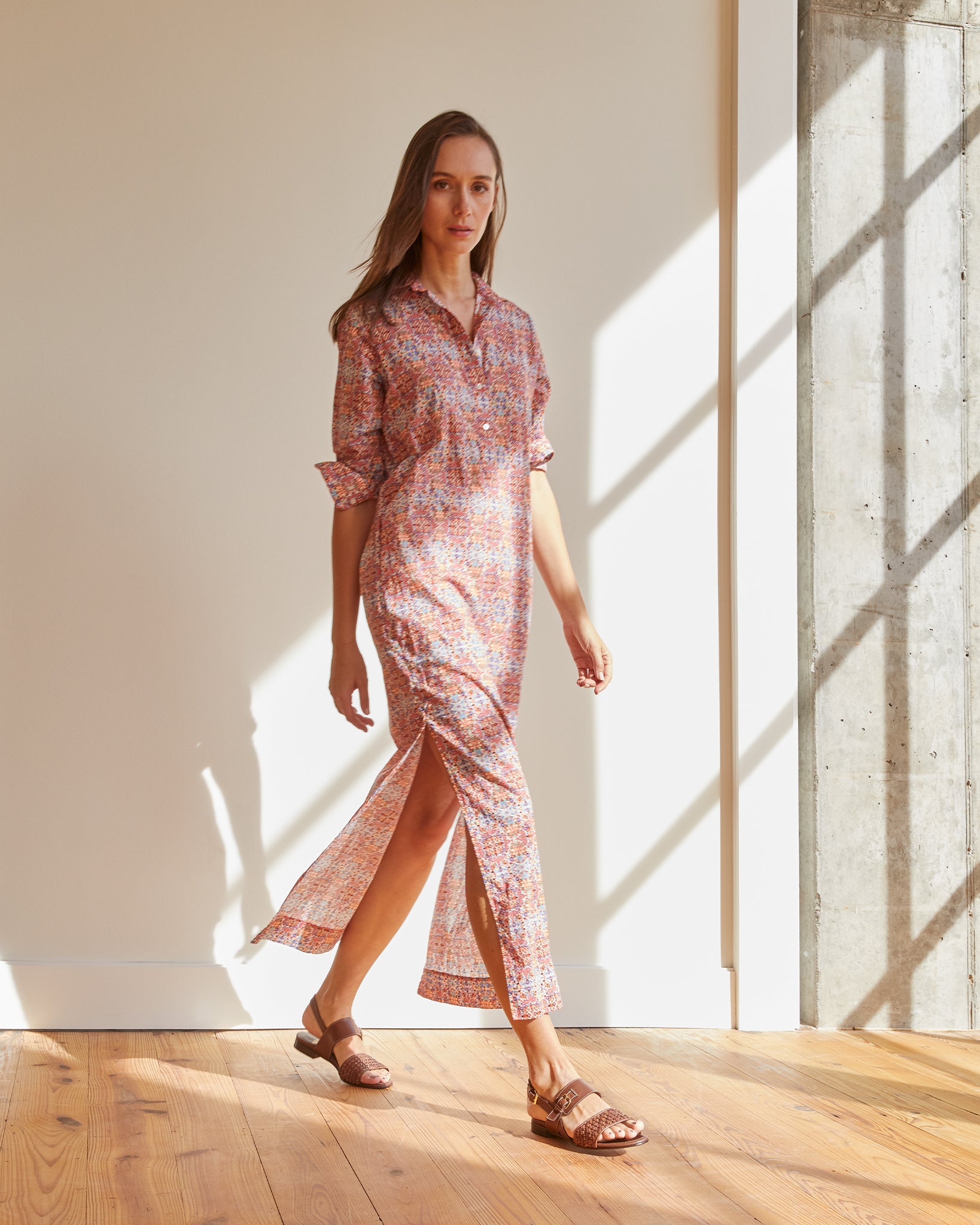 Talitha Shirtdress in Ivory/Orange Small Tile Printed Poplin