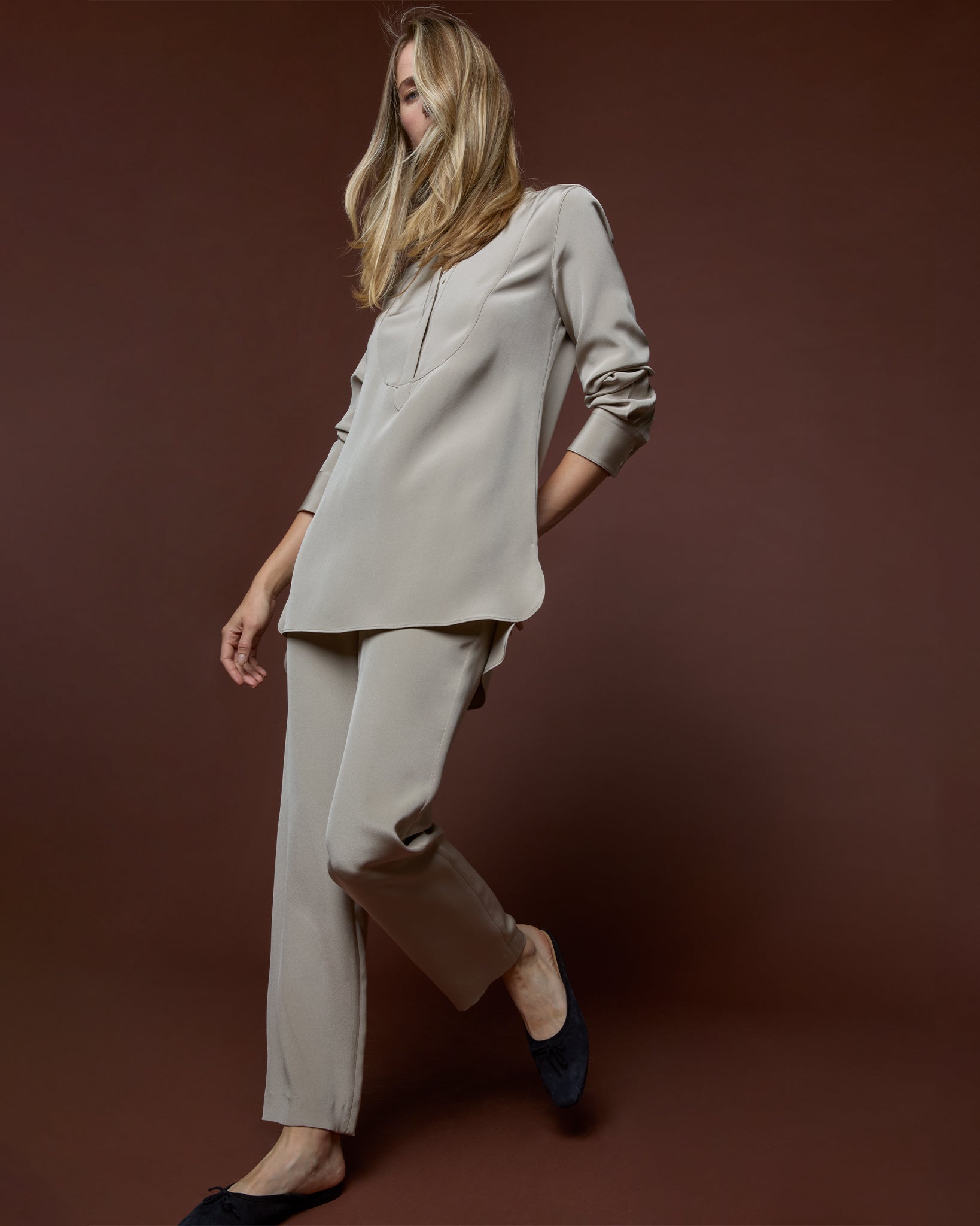 Nova Pant in Birch Washed Silk Crepe de Chine