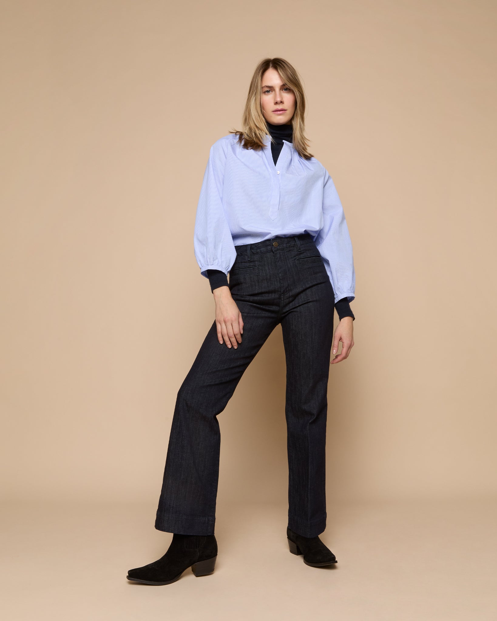 Sloane Trouser Jean in Dark Indigo Stretch Denim